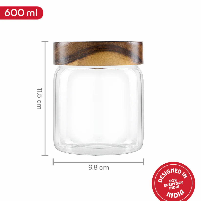 Borosil Tallwood Glass Jar with Acacia Lid