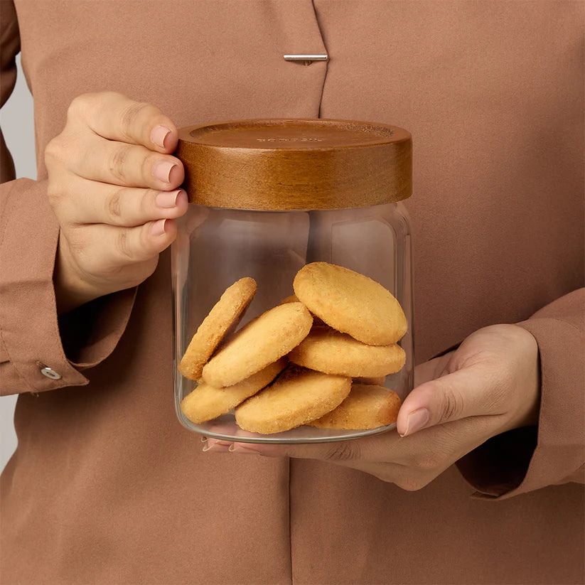 Borosil Tallwood Glass Jar with Acacia Lid