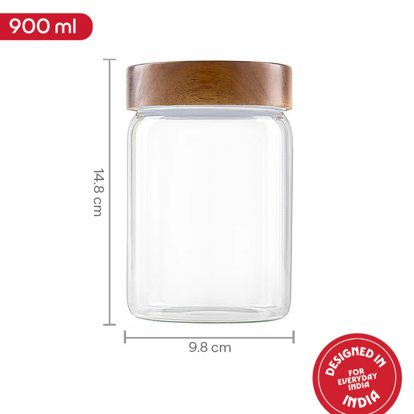 Borosil Tallwood Glass Jar with Acacia Lid