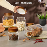 Borosil Tallwood Glass Jar with Acacia Lid