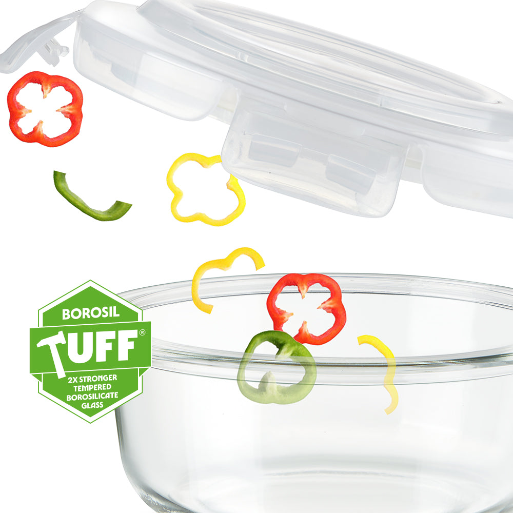 Borosil Klip n Store Round Glass Container, 320 ml