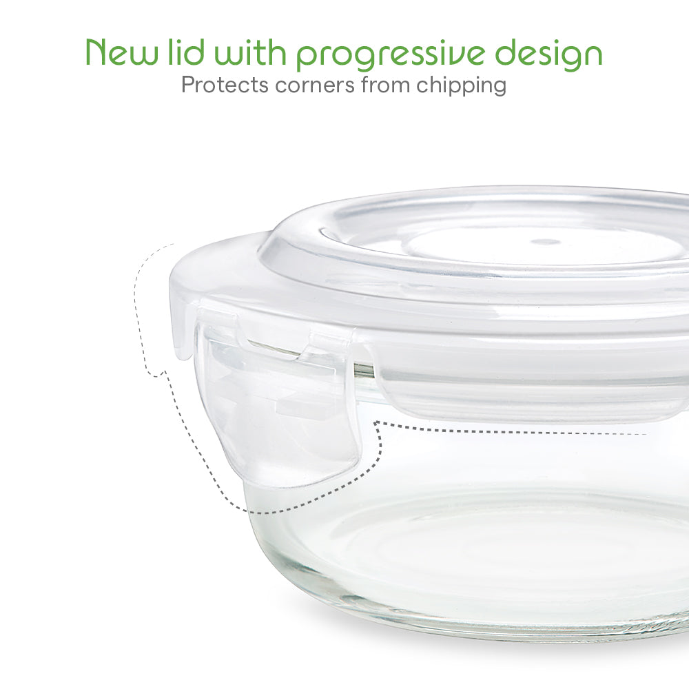 Borosil Klip n Store Round Glass Container, 320 ml