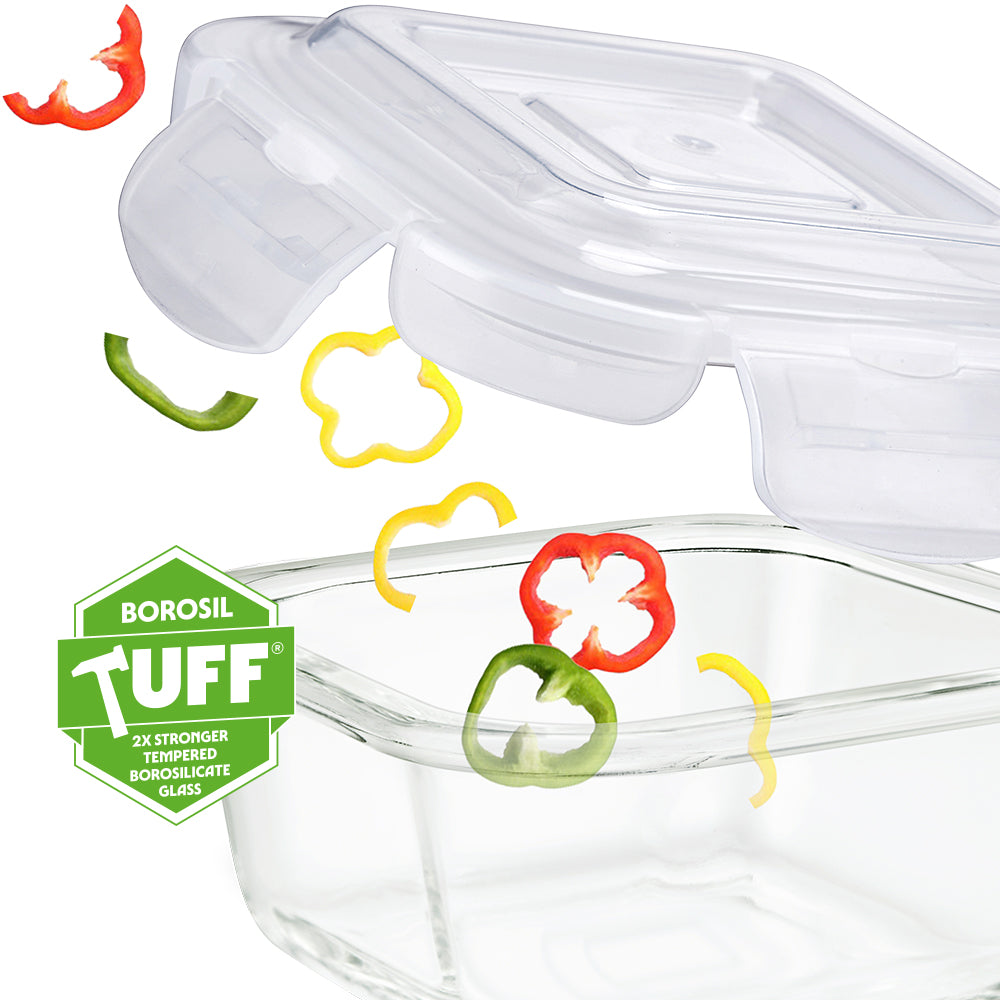 Borosil Klip n Store Square Glass Container, 400 ml