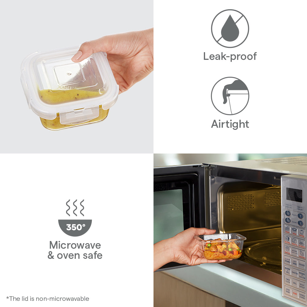 Borosil Klip n Store Square Glass Container, 400 ml