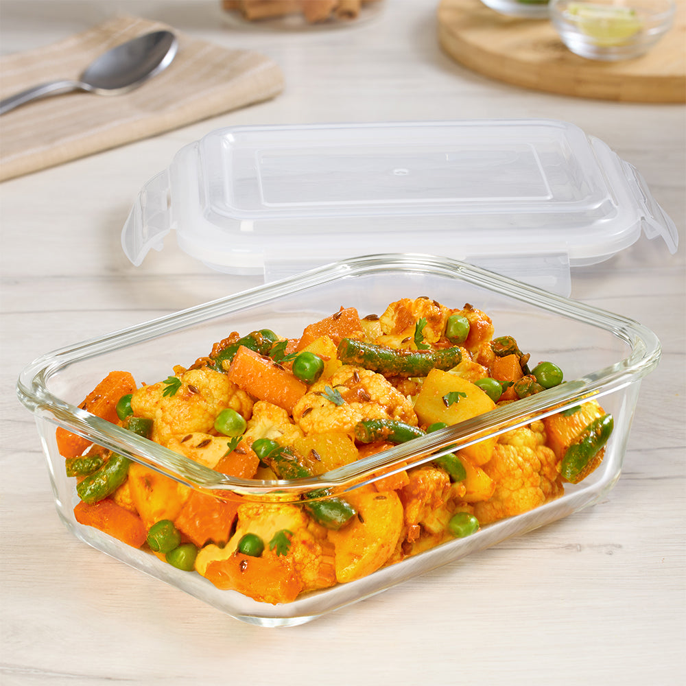 Borosil Tuff-Glass Klip n Store, Rectangular Container