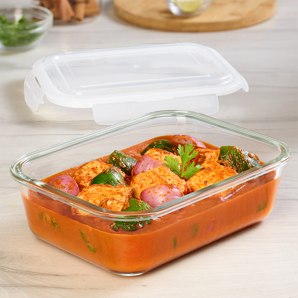 Borosil Tuff-Glass Klip n Store, Rectangular Container