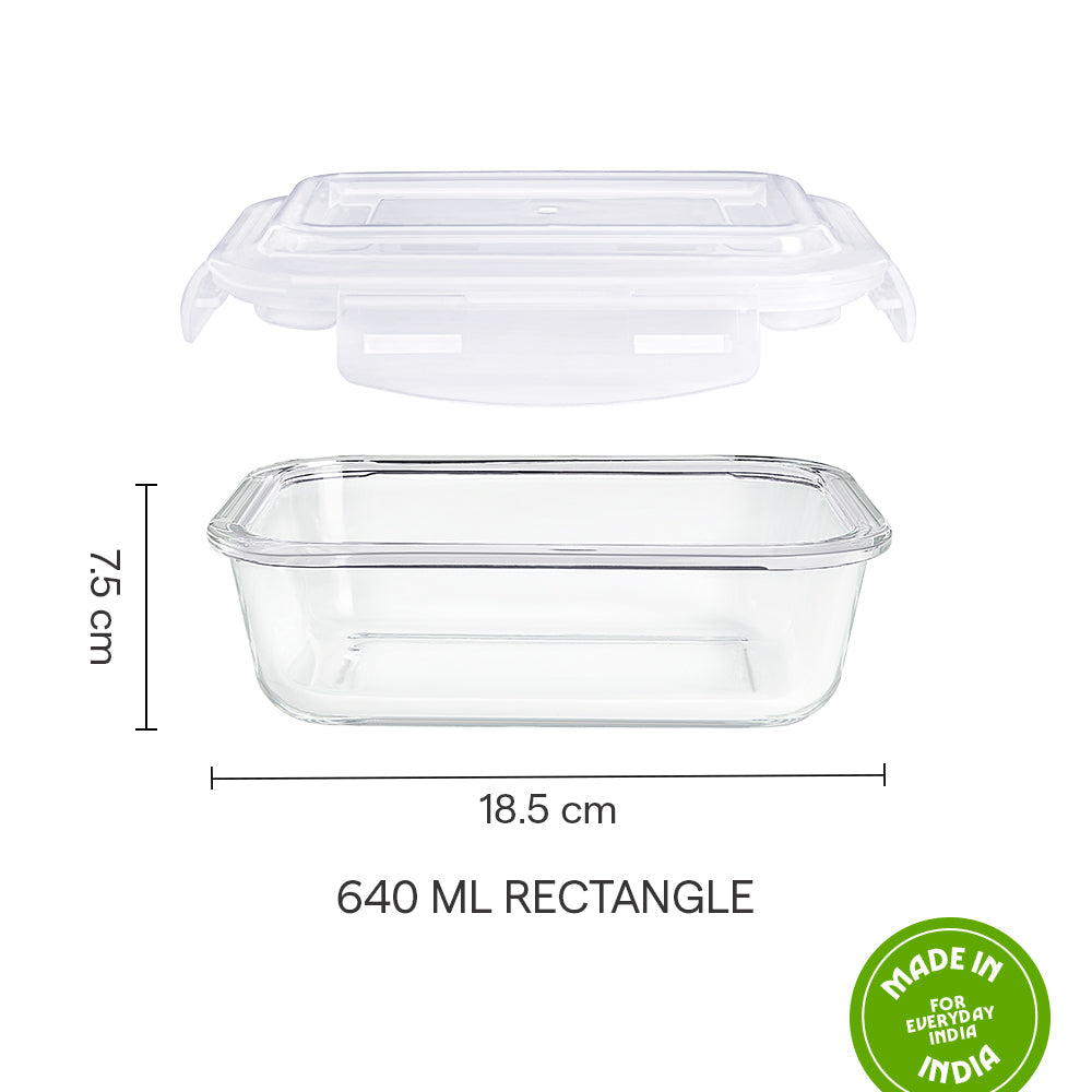 Borosil Tuff-Glass Klip n Store, Rectangular Container