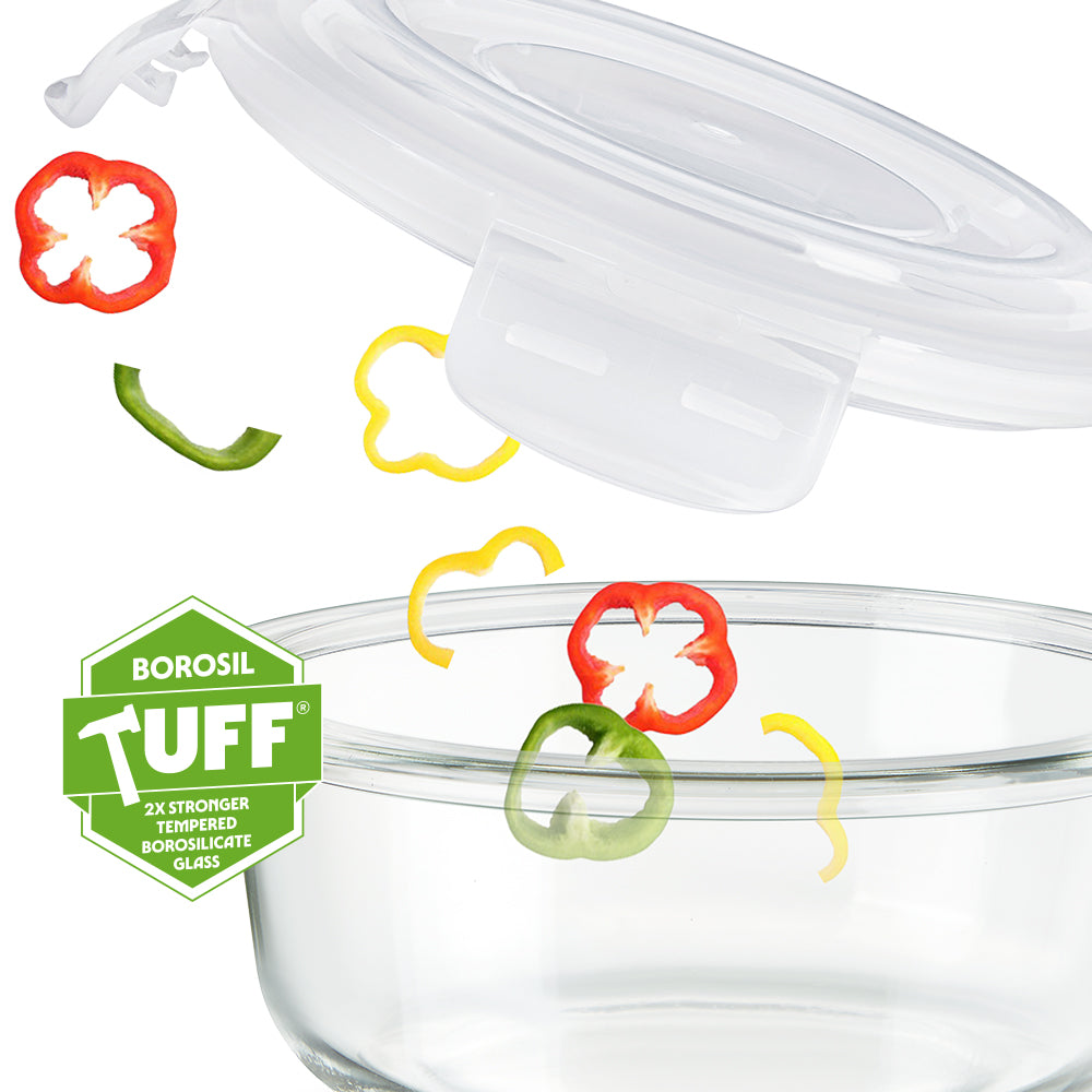 Borosil Tuff-Glass Klip n Store, Round Container