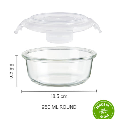 Borosil Tuff-Glass Klip n Store, Round Container