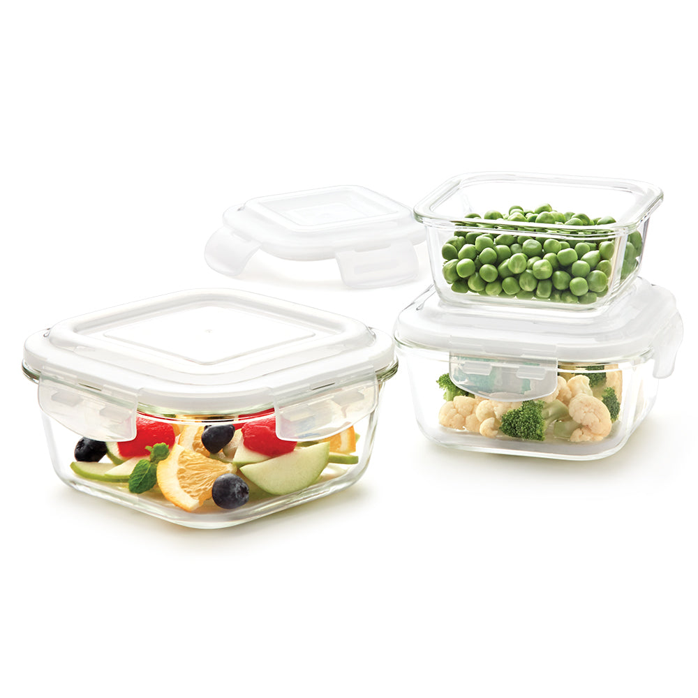 Borosil Tuff-Glass Klip n Store, Square, Set of 3, Containers (320ml + 520ml + 800ml)
