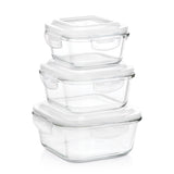 Borosil Tuff-Glass Klip n Store, Square, Set of 3, Containers (320ml + 520ml + 800ml)