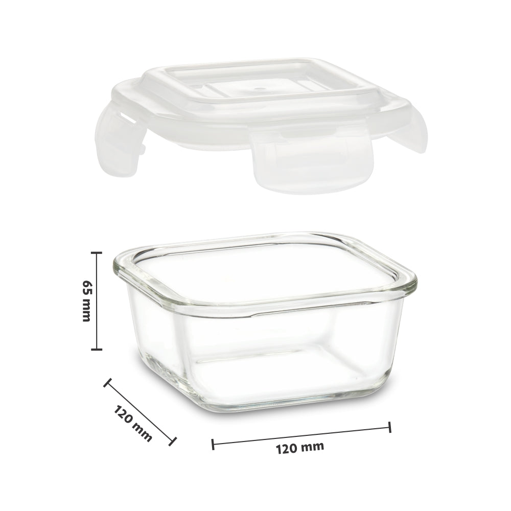 Borosil Tuff-Glass Klip n Store, Square, Set of 3, Containers (320ml + 520ml + 800ml)