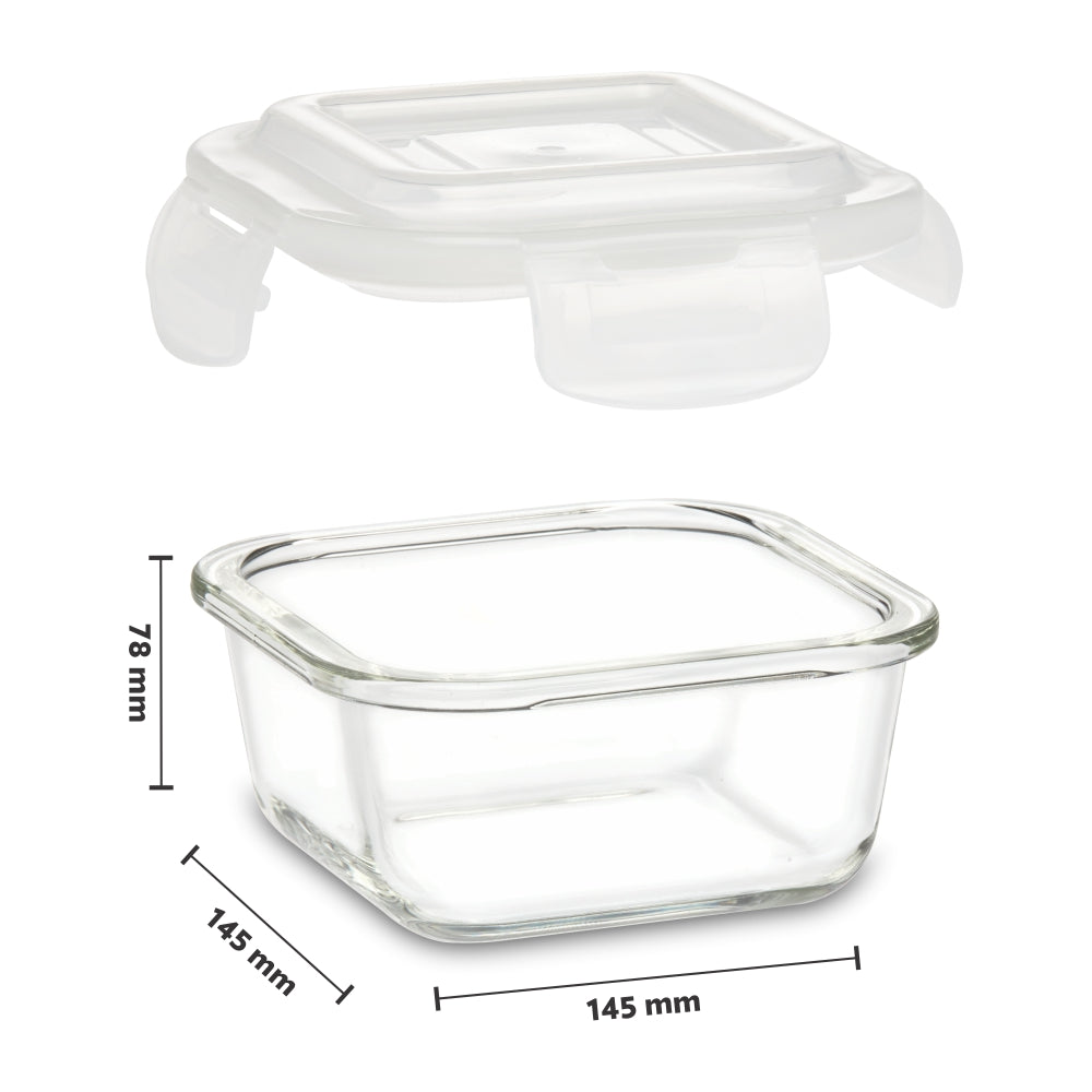 Borosil Tuff-Glass Klip n Store, Square, Set of 3, Containers (320ml + 520ml + 800ml)