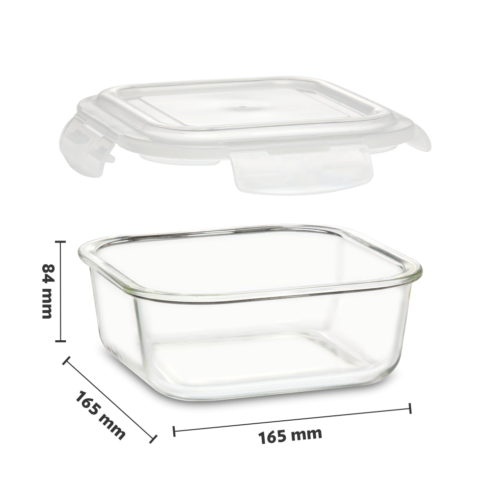 Borosil Tuff-Glass Klip n Store, Square, Set of 3, Containers (320ml + 520ml + 800ml)