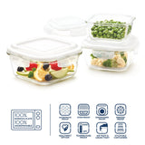 Borosil Tuff-Glass Klip n Store, Square, Set of 3, Containers (320ml + 520ml + 800ml)