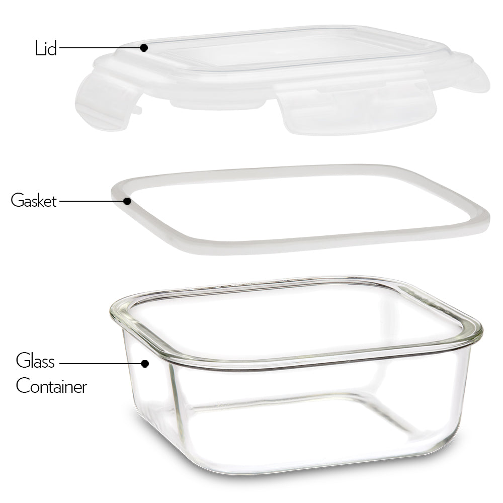Borosil Tuff-Glass Klip n Store, Square, Set of 3, Containers (320ml + 520ml + 800ml)
