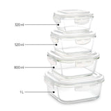 Borosil Tuff-Glass Klip n Store, Square, Set of 3, Containers (320ml + 520ml + 800ml)