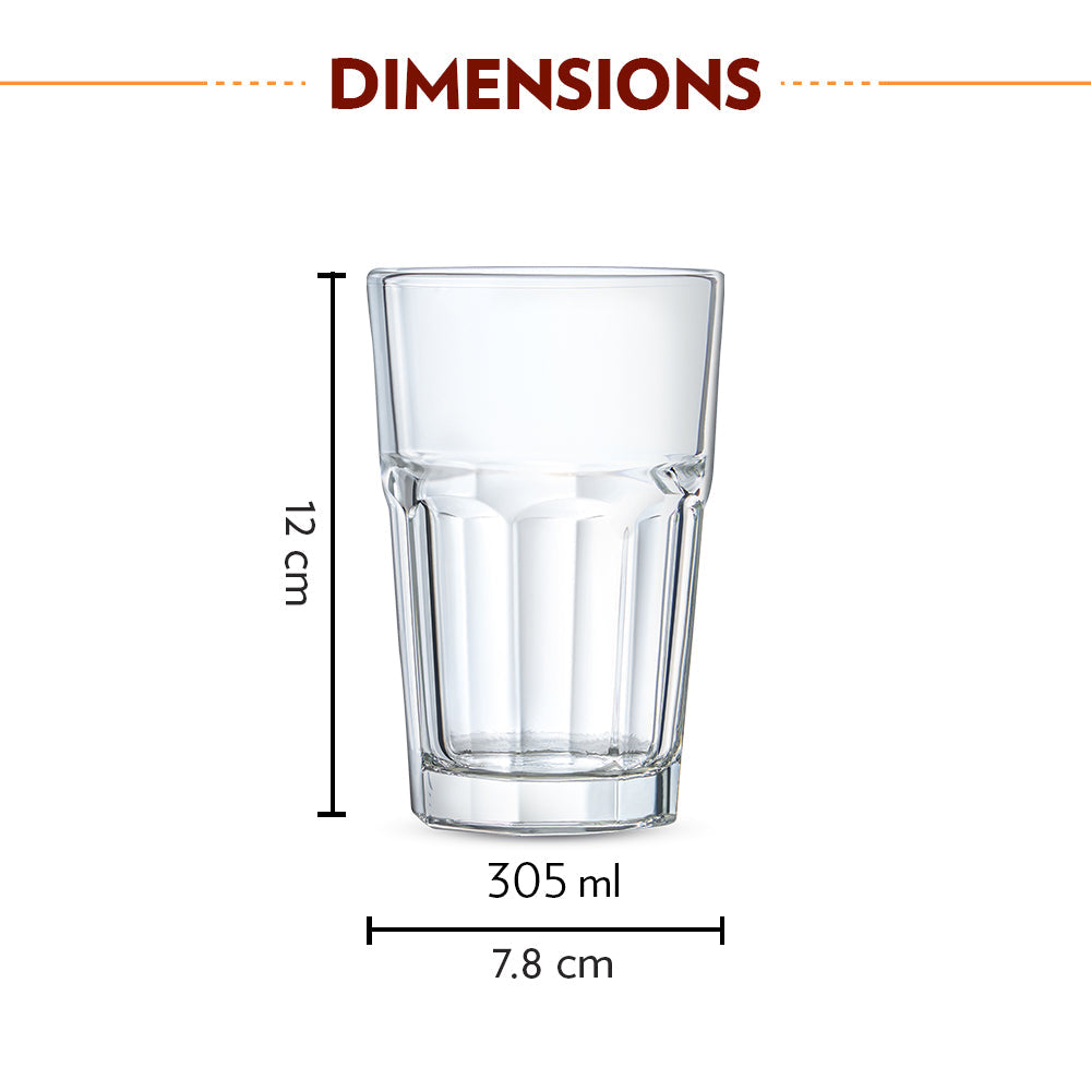 Borosil Crest Glass Tumbler Set of 6, 305ml