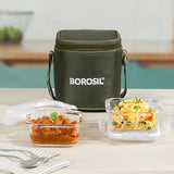 Borosil Eateasy Square Glass Lunchbox Set of 2, 320ml