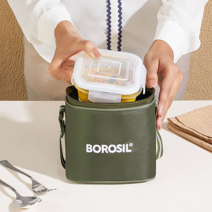 Borosil Eateasy Square Glass Lunchbox Set of 2, 320ml