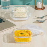 Borosil Eateasy Square Glass Lunchbox Set of 2, 320ml