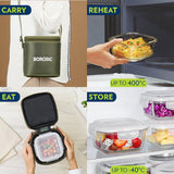 Borosil Eateasy Square Glass Lunchbox Set of 2, 320ml