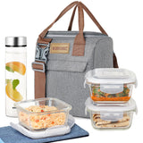 Borosil Gourmet Square Glass Lunch Box with Glass Bottle Set of 4, 320ml x 3 + 550ml
