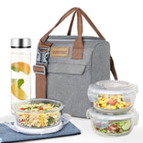 Borosil Pro Round Glass Lunch Box with Glass Bottle Set of 4, 400ml x 3 + 550ml (Bottle)