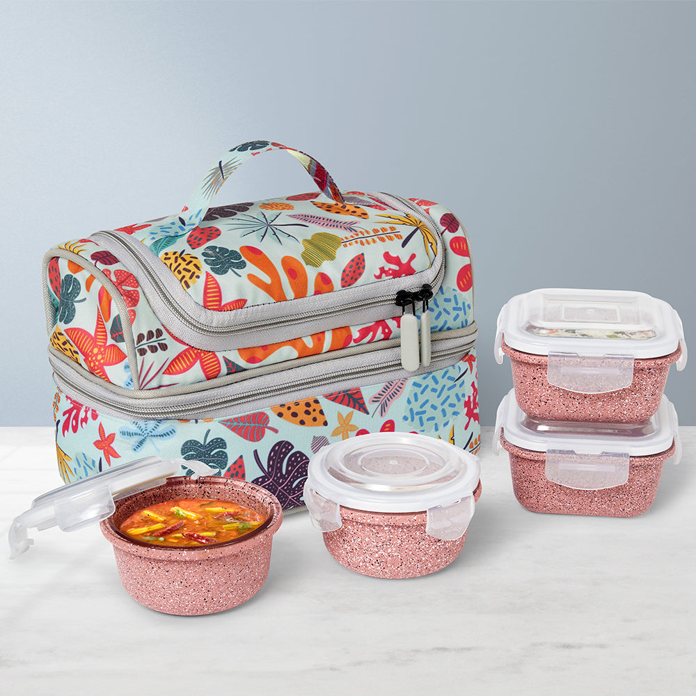 Borosil Universal Glass Lunchbox,Set of 4, 320ml x 2 + 240ml x 2