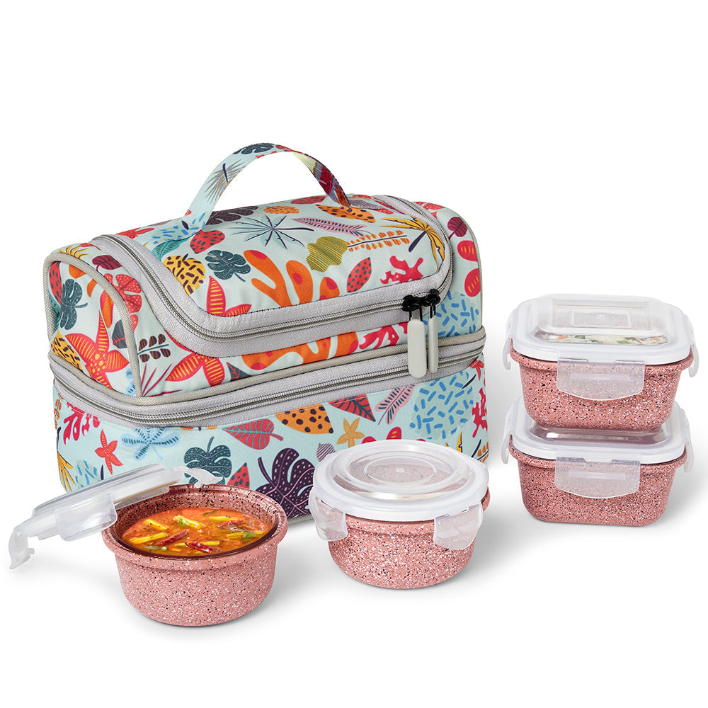Borosil Universal Glass Lunchbox,Set of 4, 320ml x 2 + 240ml x 2