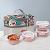 Borosil Universal Glass Lunchbox,Set of 4, 320ml x 2 + 240ml x 2