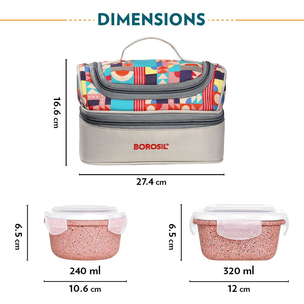 Borosil Universal Glass Lunchbox,Set of 4, 320ml x 2 + 240ml x 2