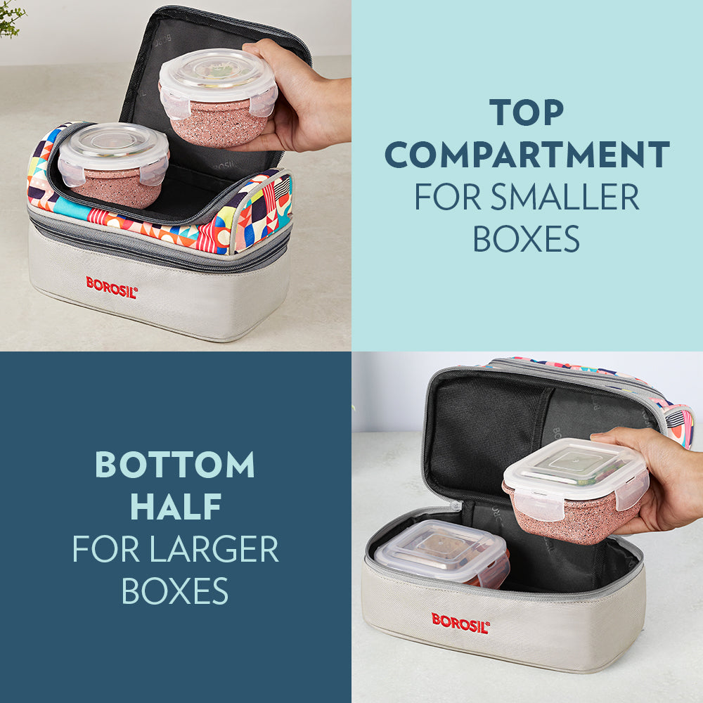 Borosil Universal Glass Lunchbox,Set of 4, 320ml x 2 + 240ml x 2