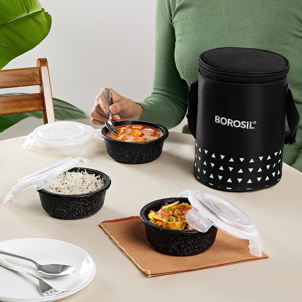 Kube Round Glass Lunch Box Set of 3, 400ml