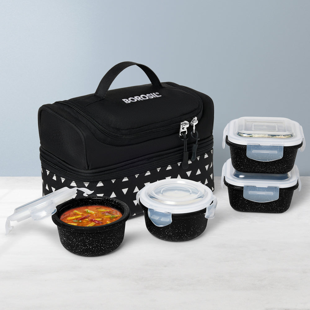 Borosil Universal Glass Lunchbox,Set of 4, 320ml x 2 + 240ml x 2