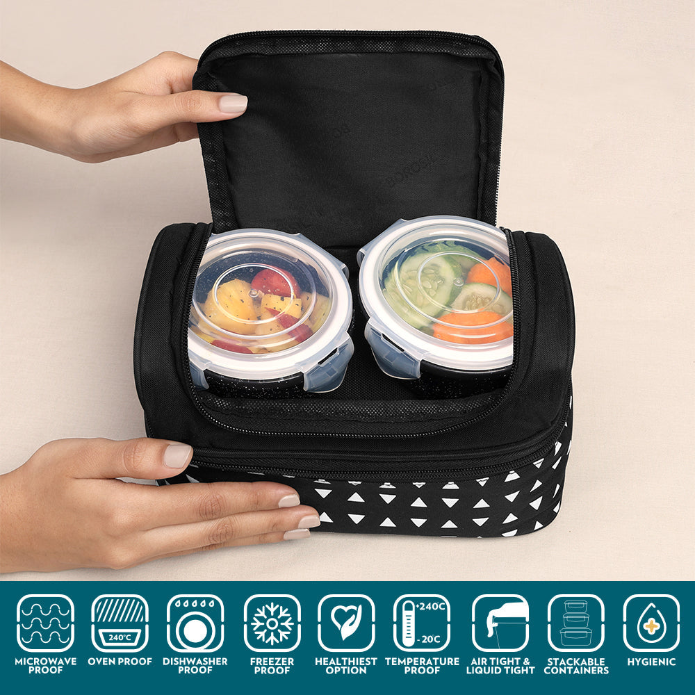 Borosil Universal Glass Lunchbox,Set of 4, 320ml x 2 + 240ml x 2