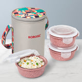 Kube Round Glass Lunch Box Set of 3, 400ml