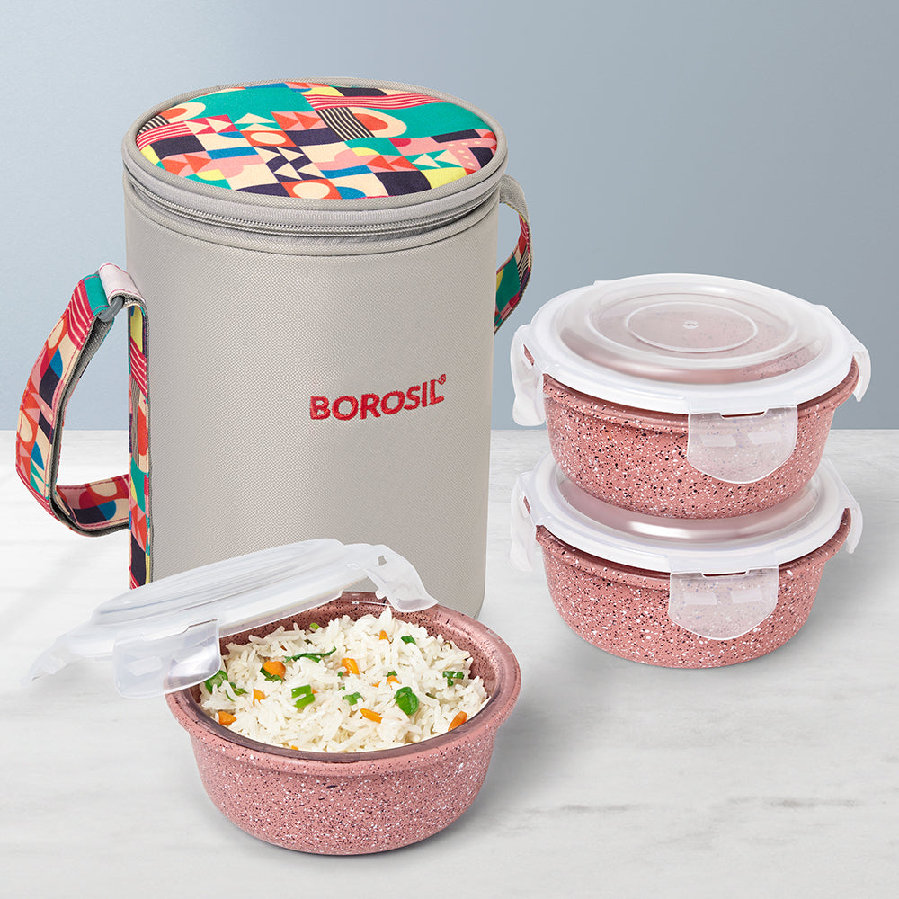Kube Round Glass Lunch Box Set of 3, 400ml