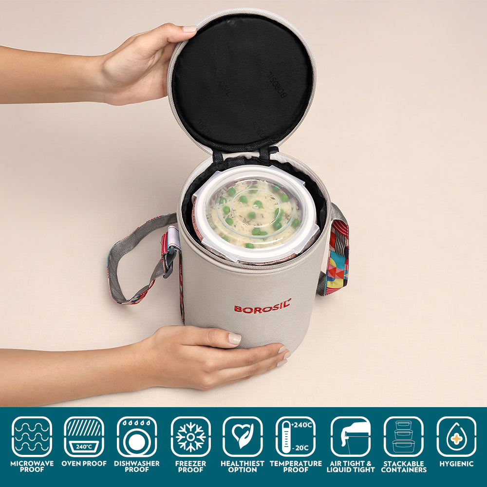 Kube Round Glass Lunch Box Set of 3, 400ml
