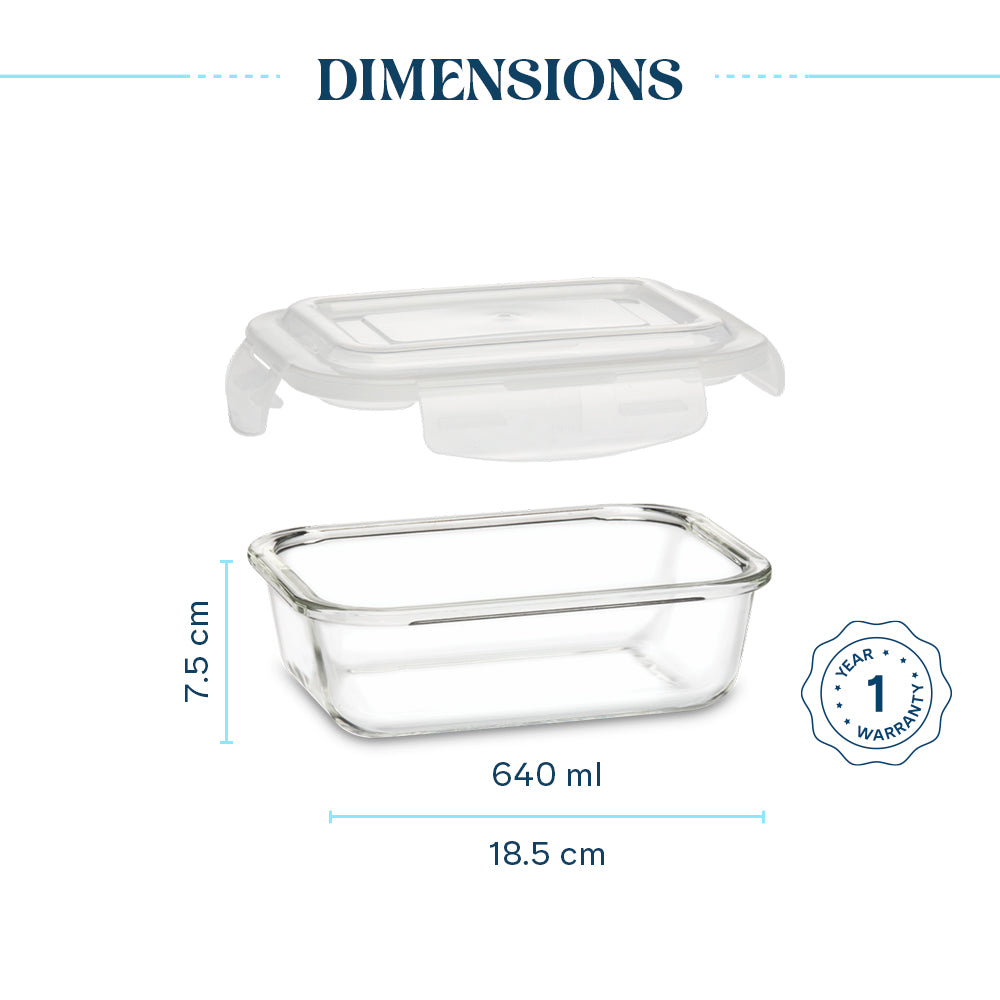Borosil Larah Glass Klip n Store, Rectangular Container