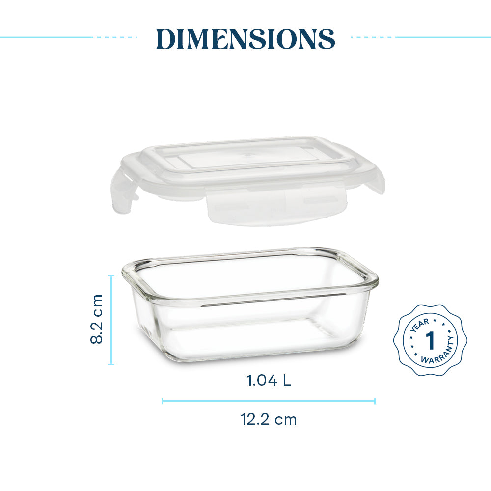 Borosil Larah Glass Klip n Store, Rectangular Container