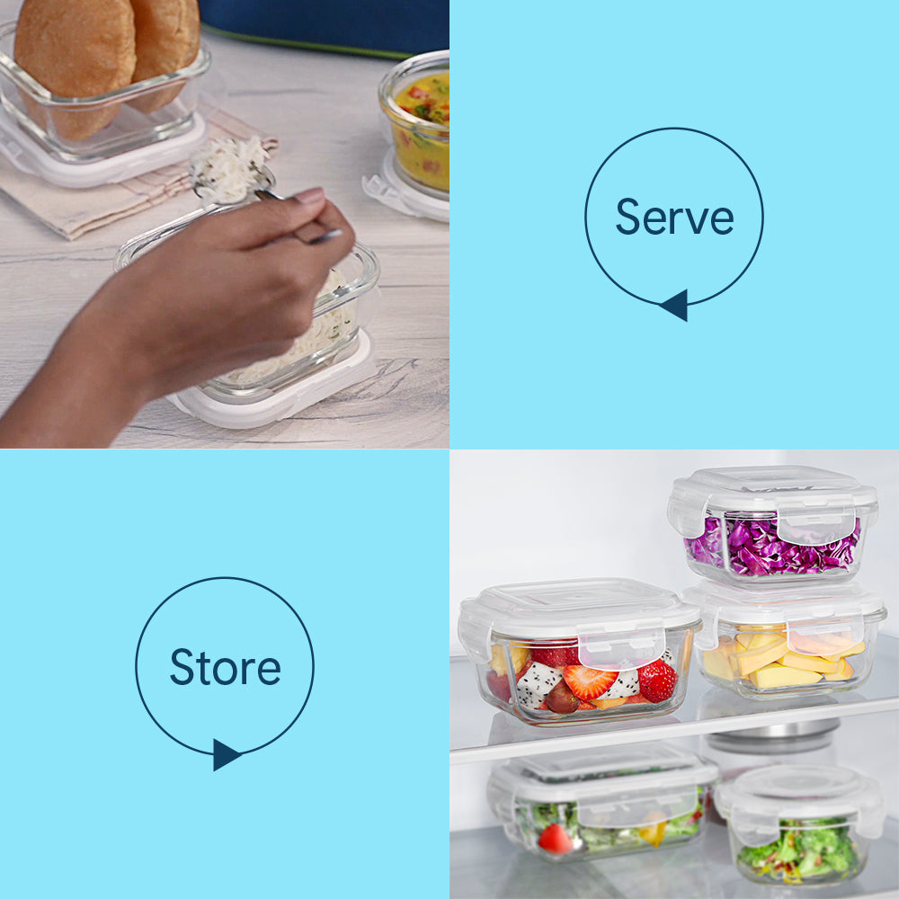 Borosil Larah Glass Klip n Store, Square Container