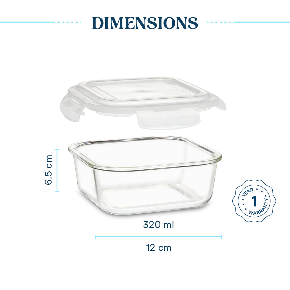 Borosil Larah Glass Klip n Store, Square Container