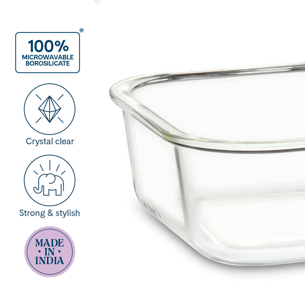 Borosil Larah Glass Klip n Store, Square Container