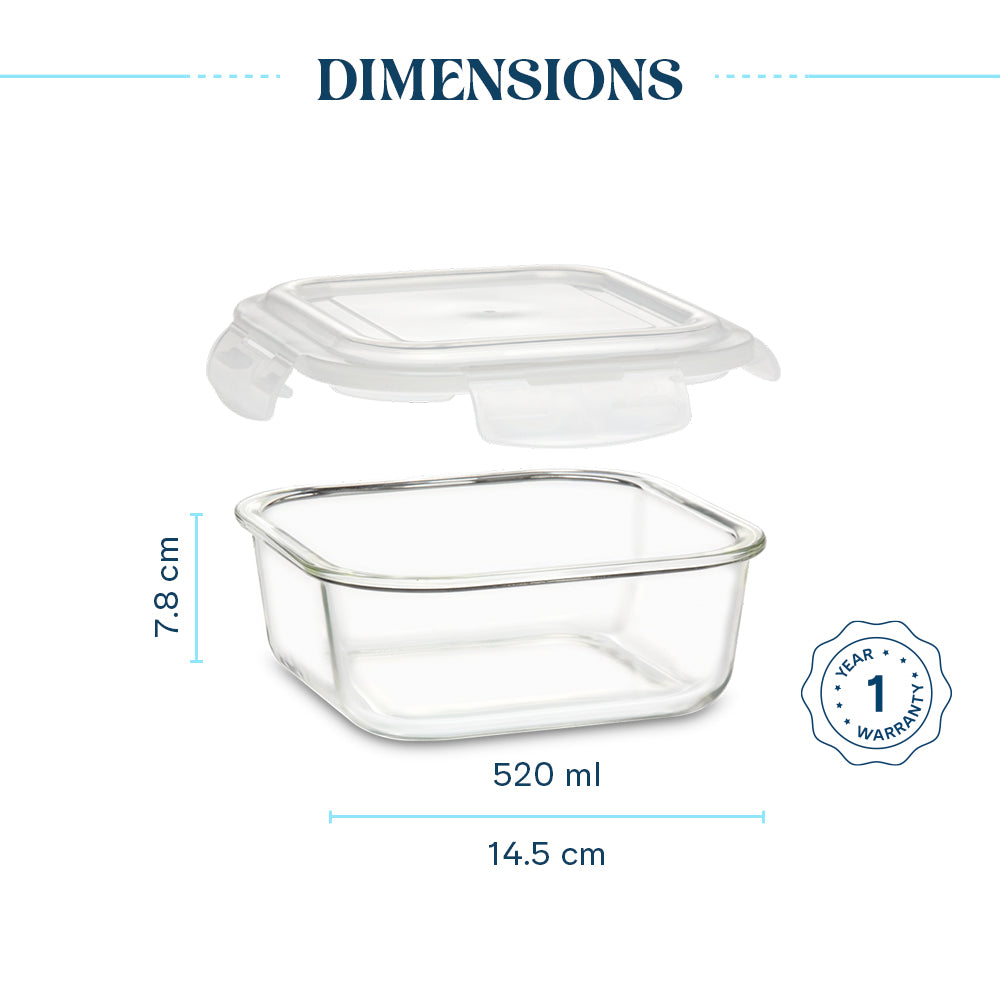 Borosil Larah Glass Klip n Store, Square Container