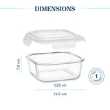 Borosil Larah Glass Klip n Store, Square Container