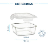 Borosil Larah Glass Klip n Store, Square Container