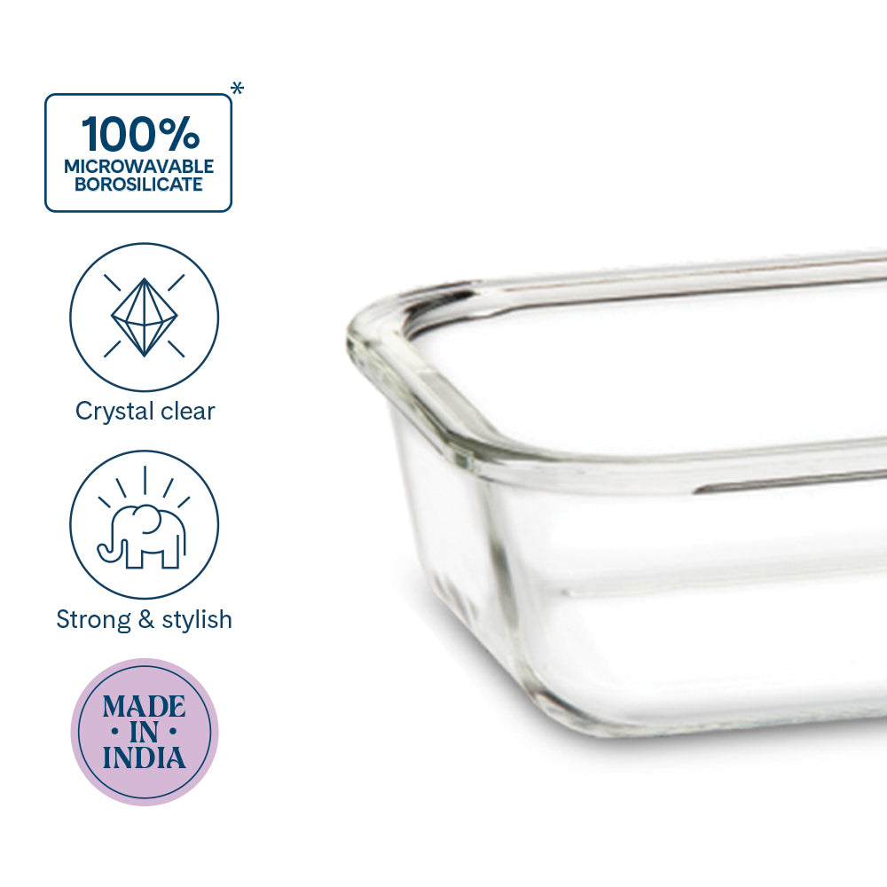 Borosil Larah Glass Klip n Store, Rectangular Container