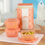 Borosil Larah Colormate Square Lunch Box, Pink Set of 3, 320ml