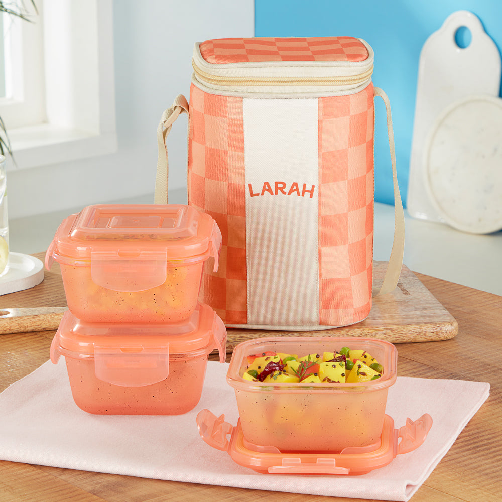 Borosil Larah Colormate Square Lunch Box, Pink Set of 3, 320ml